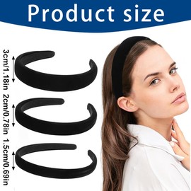 XYTAHDM Pack of 3 Velvet Headbands Women's Black, Solid, Simple Headband for Girls, Wide, Medium and Thin Headband, Women, Fashion Hair Accessories for Girls Women