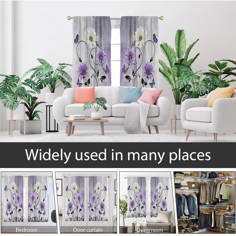 AAtter Purple Floral Window Curtain Lavender Lilac Rustic Flowers Country