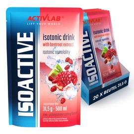 Activlab Isoactive Isotonic Drink with Beet Extract Electrolytes B Vitamins 20 x 31.5 g Kiwi Pomegranate Cooling 500 ml Sports Drink Practical Bag 3 x Laboratory Tested