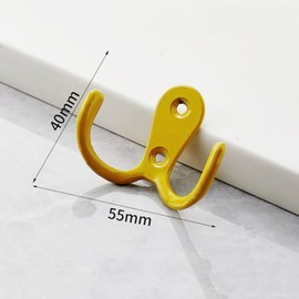 Meiyea 4 Pcs Double Forked Robe Hooks,Wall Mounted Clothes Hanger,Suitable for Vintage Metal Hangers in Bathrooms and Bedrooms,with 8 Screws-Yellow