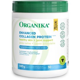 Organika Canadian-Made Enhanced Collagen Powder - for Healthy Hair, Skin, Nails, and Joints. Hydrolyzed Protein Peptides for Better Absorption- Grass-Fed, Non-GMO- Unflavoured- 500g