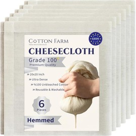 Cotton Farm Grade 100 Premium Cheese Cloths - Precision Straining & More; 9 Sq Ft (1x1 yard);  Unbleached Cotton Cheesecloth; Reusable with Hemmed 2 Edges; Ultra-Dense (the finest) Butter Muslin - Size: 20x20 Inch (6 pcs)