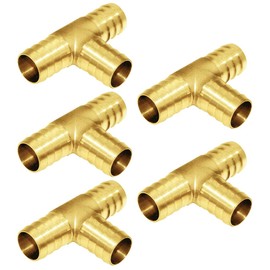 Joywayus 5PCS 5/8" Hose Barb, Tee T 3 way Union Fitting Intersection/Split Brass Water/Fuel/Air