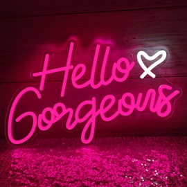 Hello Gorgeous Neon Signs Hello Beautiful Pink LED Neon Lights Dimmable LED Light Sign for Home Wedding Birthday Backdrop Bacelorette Party Decoration, Pink
