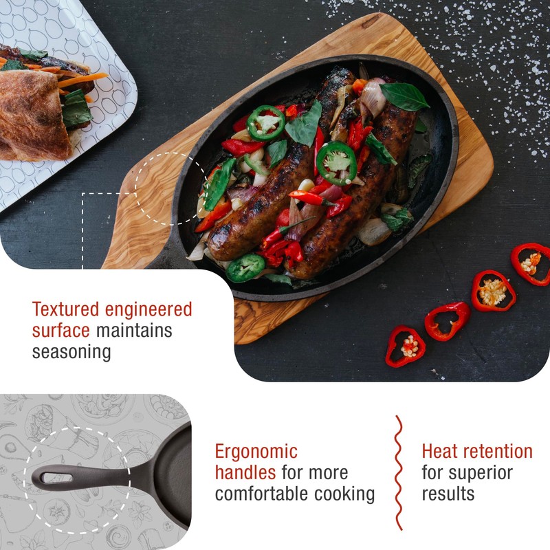Victoria Cast Iron Fajita Skillet, Black Oval Cast Iron Serving