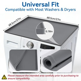 Silicone Washing Machine Cover Mat Waterproof Washer Dryer Top Protector Mat 27”x 27" Non-Slip Silicone Laundry Pad for Top Load Washing Machine Refrigerator Countertop