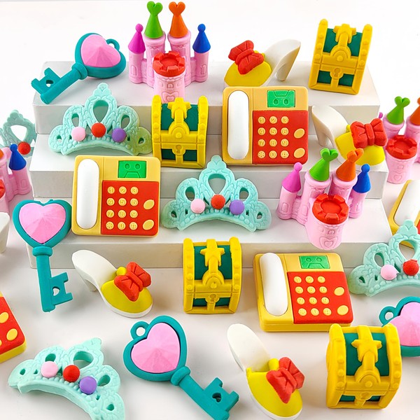 30 pcs Princess Castle Erasers for Kids Classroom Prizes，Puzzle Eraser