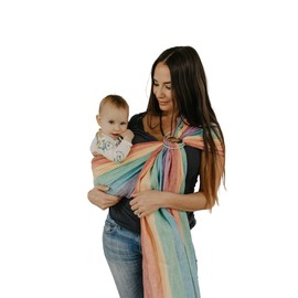 Hip Baby Wrap Ring Sling Baby Carrier - Extra Soft Bamboo Linen Baby Wraps Carrier Machine Washable Baby Tush Carrier Made with All Natural Plant Based Dyes Perfect Baby Shower Gifts Rainbow Brite