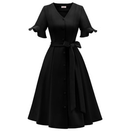 Timormode Vintage Cocktail Dresses for Women 1950s Church Work Casual Dress Semi Formal Retro Rockabilly Tea Party Dresses TMD6005 Black L