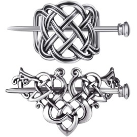 2 Pcs Women Girl Viking Celtic Knots Clips Hairpin Alloy Hair Stick Accessories For Thick Hair Hair Slide Pin Hairstick (Silver)