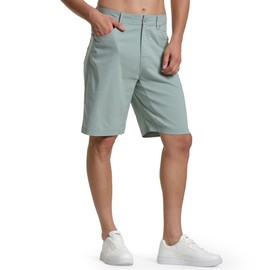 YueYangHe - Pantalones cortos de golf para hombre, de 9.5 pulgadas, estilo casual, con parte delantera, plana, híbridos, secado rápido, para senderismo, viajes, con bolsillos, Verde juvenil, 32