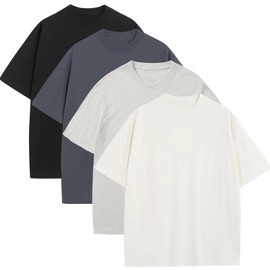 4 Pack Men's Oversized T-Shirts Heavyweight Cotton Tee Crew Neck Short Sleeve T Shirts Loose Fit Basic Essential Soft Classic Tees (WTLGYDGYBK,XL)