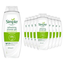 Simple Simple Kind to Skin Refreshing Shower Gel, Pack of 12, Body Wash with Cucumber Extracts and Pro-Vitamin B5 Dermatologically Tested for Sensitive Skin, 675 ml