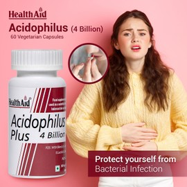 Generic Health Ai.d Acidophilous Plus Gut Health Supplement, 4 Billion Probiotics, Prebiotics, Digestive Enzymes, 60 Veg Capsules