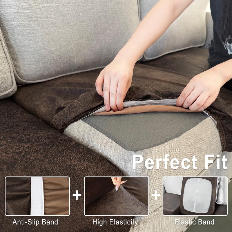 ANARACHON Leather Look Couch Cushion Covers Sofa Seat Slipcovers Sets