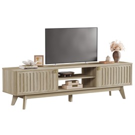 SICOTAS TV Stand for Living Room, 70" Long TV Stand Entertainment Center with 2 Storage Cabinets, Modern Fluted-Door Media TV Console Credenza Table for 65/75/80 Inch TV, Light Oak