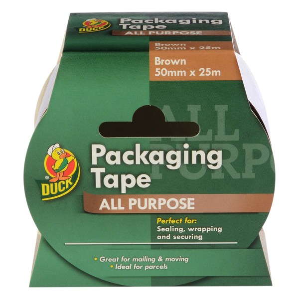 Duck Brown Packing Tape | Parcel Tape 1 Roll 50mm x 25m, Packaging Tape Strong Sticky Seal for Moving House, Packing Parcels, Cardboard Boxes & Carton Packaging Tape