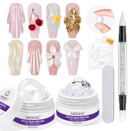 MIZHSE Solid Builder Gel for Nails, Clear and Pearl White 3D Nail Art,Non-Sticky Sculpting Building Hard Gel with Dual Form Silicone Pen for Carving Patterns Decoration Nail Art Manicure Home DIY