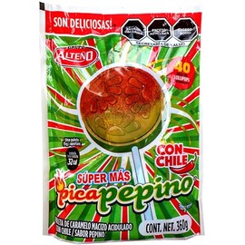 Alteño Paleta Pica Pepino - Paleta de caramelo macizo sabor pepino acidulado con chile - 40 piezas - 360 g