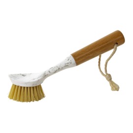 Bellasera Cleaning Collection Dish Brush with Built-in Food Scraper Featuring Upscale Marble Detailing & Mildew-Resistant Bamboo Handles