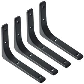 SAYAYO Shelf Bracket Heavy Duty Shelf Bracket Black Shelf Bracket Metal 90 Degree L-shaped Pack of 4 Angle Shelf 200 x 150 cm for Wall Mount Shelf, Corner Shelf, Wooden Furniture