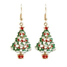 Toyvain 1 Pair of Lovely Christmas Tree Earrings Rhinestone Dangle Ear Stud for Women Girls