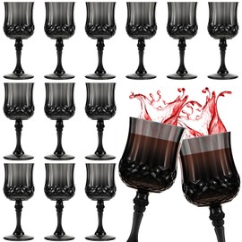 Pinkunn 24 Pcs Patterned Plastic Wine Glasses Colorful Goblet Champagne Flutes Glasses Vintage Style Dishwasher Safe Drinking Glasses for Wedding, Reception, Grand Event Party (Black)