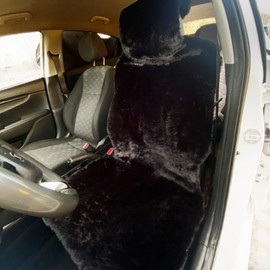 oyiiwen Natural Genuine Sheepskin Dark Black Merino Wool Seat Covers for Cars Front Seats Universal Fits Trucks Sedans SUVs Minivans