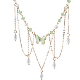 MOSTORY Woodland Butterfly Fairy Necklace - Green Crystal Renaissance Necklace for Forest Fairy Accessories Women, Beaded Elf Choker for Renfaire Cosplay Fairycore Photo Shoot