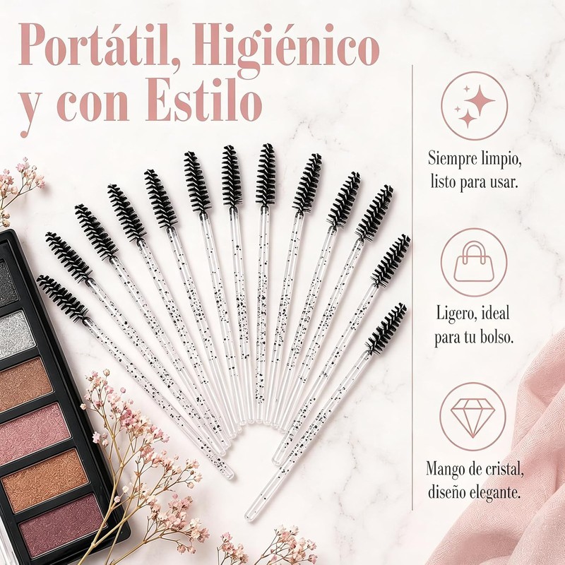 Cepillo Cejas Negro,Desechables Cepillos Pestañas Kit (100PCS) Doble uso para