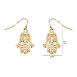 Lux Accessories Goldtone Patterned Hamsa Hand of God Crystal Rhinestone Eye Dangle Earrings