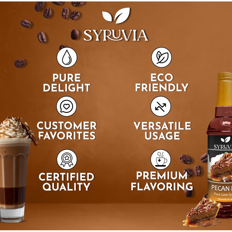 Syruvia Coffee Syrup, Pecan Pie Flavored Syrup for Drinks, Lattes,