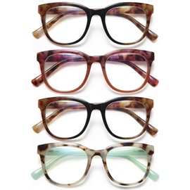 EYEURL 4 Pack Oversized Reading Glasses for Women Round Stylish Blue Light Blocking Reading Glasses Computer Readers With Spring Hinges Anti UV Ray Eyeglasses.1.5