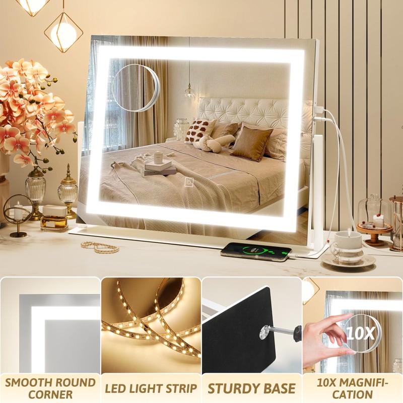ROLOVE Vanity Mirror with Lights 22"x18", Lighted Makeup Mirror with