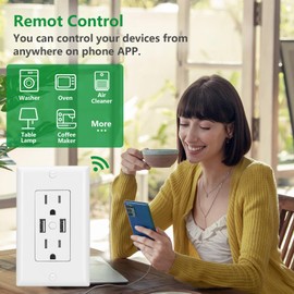 Wengart WiFi Outlet with USB BAA-032,2.4GHz Compatible with Alexa and Google Assistant 125VAC 15A Two USB Type A Ports ETL Certified,White