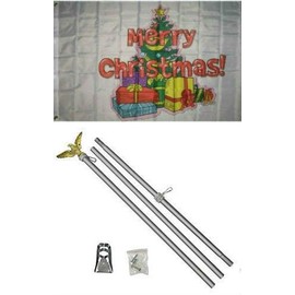Moon Knives 3x5 Merry Christmas Tree Gifts Presents Flag Aluminum Pole Kit Set - Party Decorations Supplies For Parades - Prime Outside, Garden, Men Cave Decor Flag