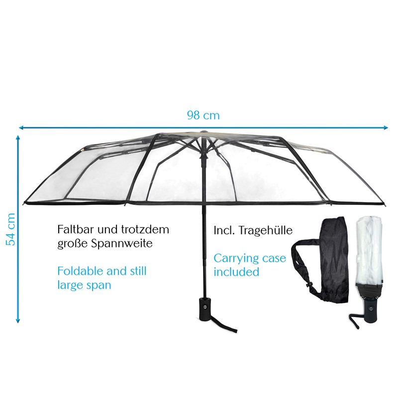 Sternenfunke Umbrella Foldable Transparent Pocket Umbrella, transparent-black