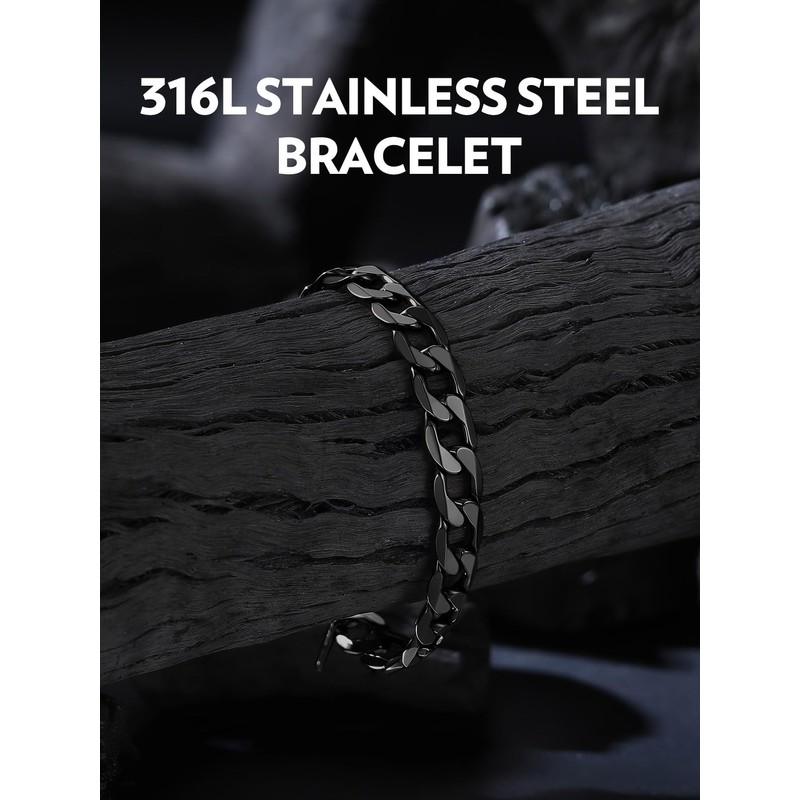 Bandmax Cuban Link Bracelet, Stainless Steel Wrist Chain for Mens,