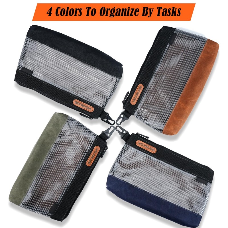 WELKINLAND 12-Inch Waxed Canvas Tool Pouches, 4PCS-Set Clear Tool Pouch,