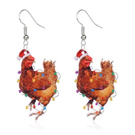 QLYOVWE Christmas Animal Earrings for Women Cute Farm Big Rooster Chicken Reindeer Earrings Spooky Black Cat Cattle Earrings Acrylic Light Earrings Fun Christmas Jewelry Gifts (Chicken)