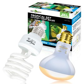 REPTI ZOO Reptile Heat Lamp Combo Pack, 100W UVA Daylight Basking Spot Light Heating Lamp and 26W UVA UVB Reptile Light Energy Saving Spiral Compact Lamp UVB Bulb 5.0