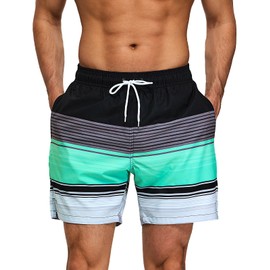EDOTON Swimming Trunks for Men with Zip Pocket, Quick-Drying, Waterproof Swimming Shorts, Adjustable Swimming Shorts with Drawstring, stripes
