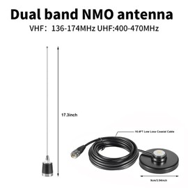 2 Meter & 70cm UHF VHF Dual Band 144/430MHz NMO Magnetic Base Mount Antenna with 16.5 FT UHF PL259 Male Plug Kit for Trunk Vehicle Car Mobile Radio Transceiver Two Way Radio, Eifagur