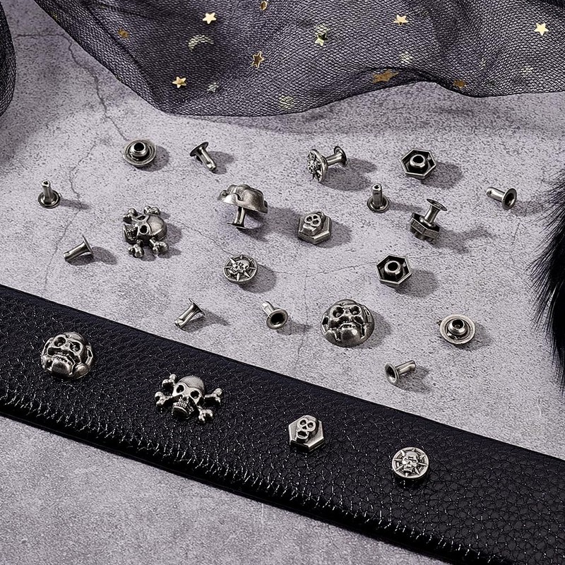 PH PandaHall 80 Sets Skull Head Rivets Screw Back Skull