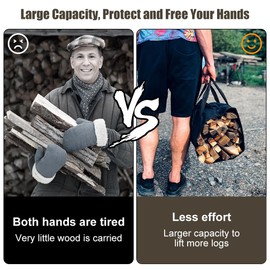 BEYGIH Pack of 2 Canvas Firewood Carrier, 98 x 46 cm, Waterproof Firewood Carry Bag, Large Capacity, Foldable Firewood Carrier, Firewood Carrier Bag with Handles, Wooden Carry Bag for Campfire,