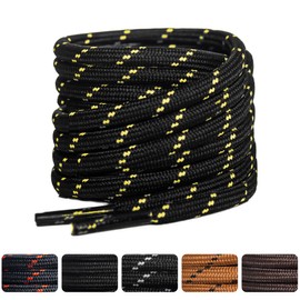 SUBAUM 2 PAIRES Round Strong Work Boot Laces,Heavy Duty Shoe Laces for Walking Boots,Hiking Boots,Durable 4.5 mm Thick Replacement Boot Shoelaces (Black/Yellow-120cm)