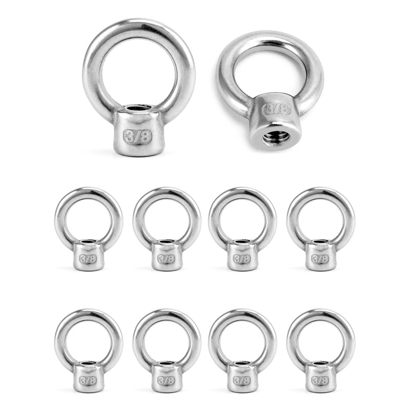 QWORK Lifting Eye Nut, 10 Pack, 3/8" UNC Marine Grade