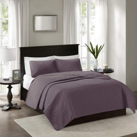Madison Park Quebec Reversible Coverlet Set Purple Full/Queen
