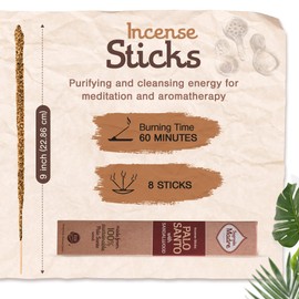 Sagrada Madre 8pcs Wildly Harvested Thick Palo Santo Incense Sticks (Sandalwood), 9” Long - Eco Friendly, Non-Toxic, Aromatic Incense Sticks (1hr Burning Time) to Heal & Calm Your Body and Environment