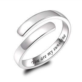 BEILIN 925 Sterling Silver Inspirational Jewelry Rings Adjustable Ring Personality Encouragement Gift for Teens Girls&Boys Women (You are my sunshine)